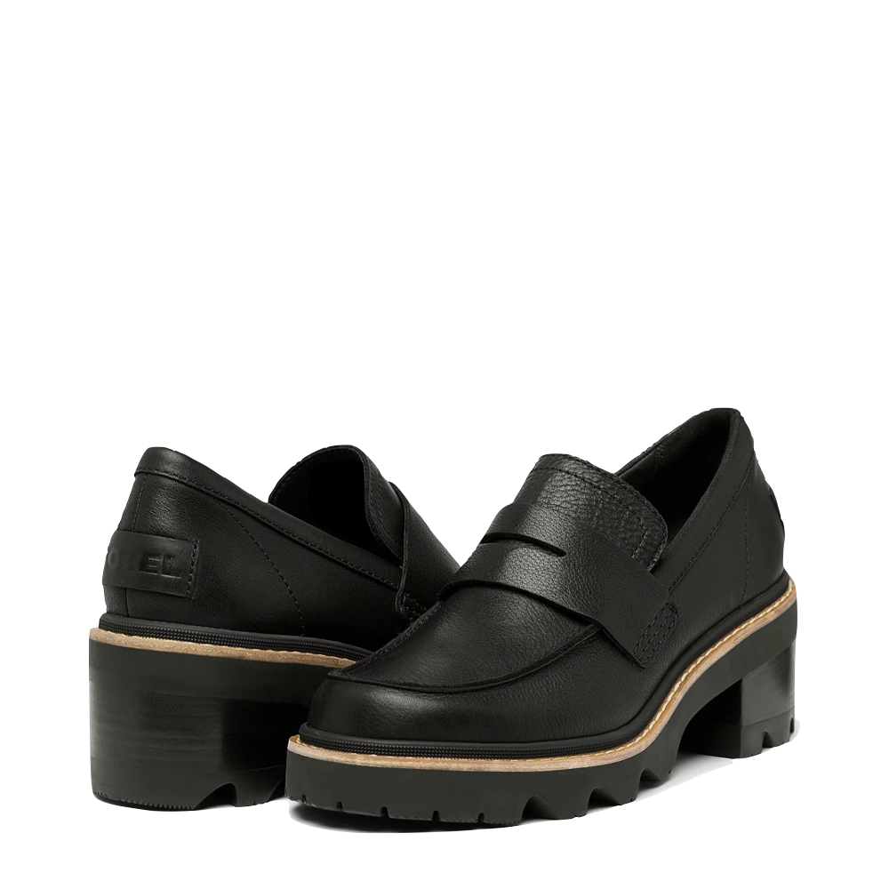 Toe and heel view of Sorel Joan Now City Leather Heeled Loafer for women.