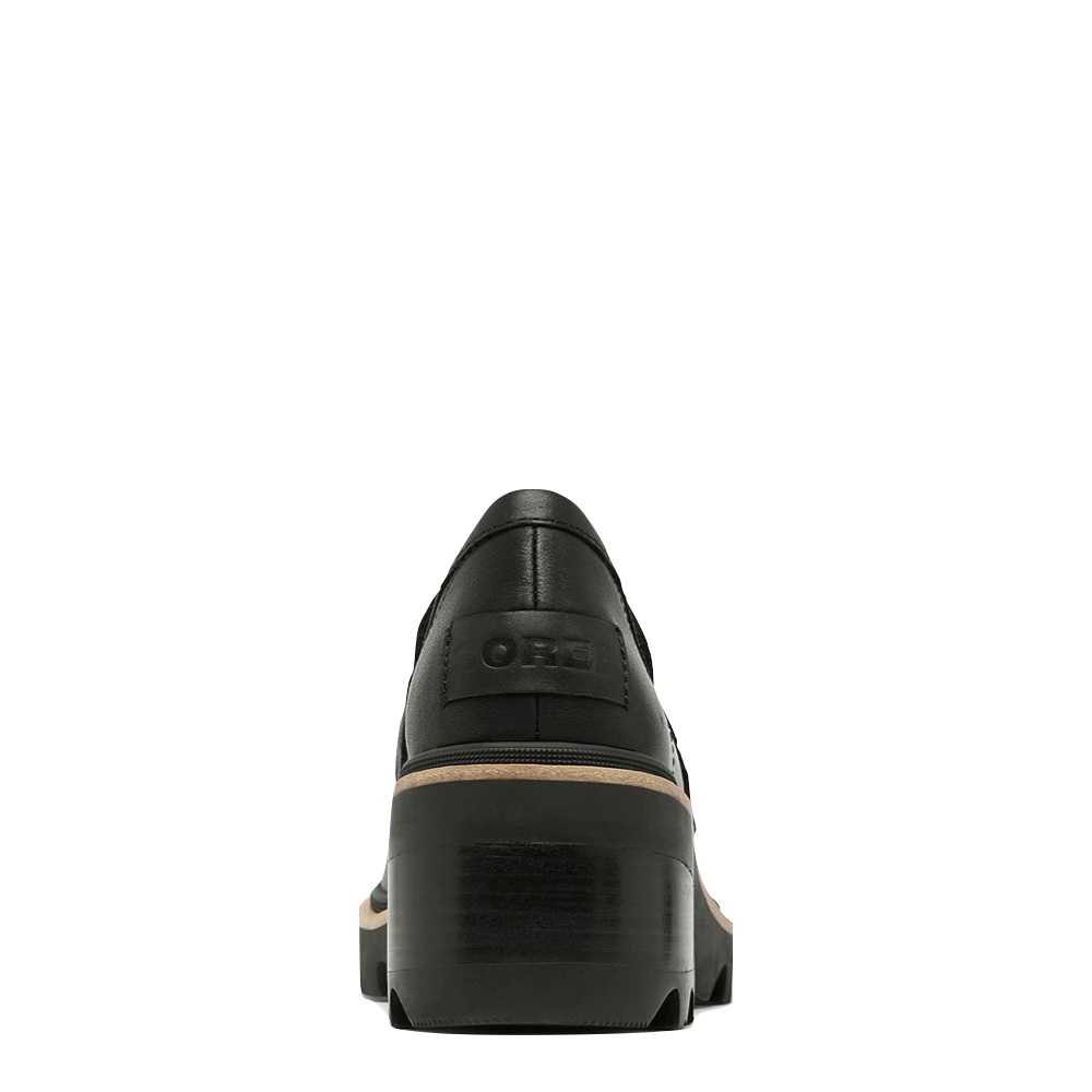 Back view of Sorel Joan Now City Leather Heeled Loafer for women.