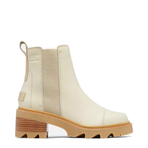 Sorel Women's Joan Now Heeled Waterproof Leather Chelsea Boot in Bleached Ceramic/Gum