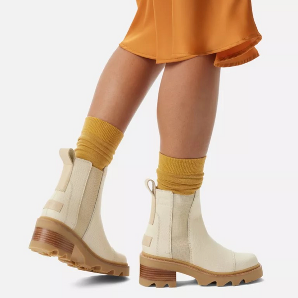 Sorel Women's Joan Now Heeled Waterproof Leather Chelsea Boot (Bleached Ceramic/Gum)