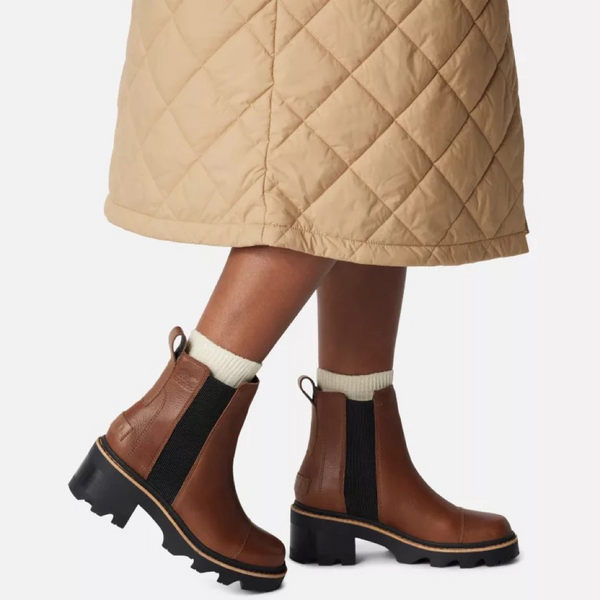 Sorel Women's Joan Now Heeled Waterproof Leather Chelsea Boot in Velvet Tan/Black
