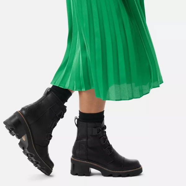 Sorel Women's Joan Now Heeled Waterproof Leather Lace Boot in Black