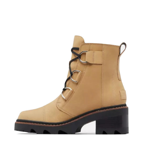 Sorel Women's Joan Now Heeled Waterproof Leather Lace Boot in Caribou Buff/Black