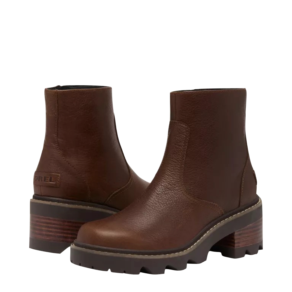 Mudguard and Toe and Heel view of Sorel Joan Now Zip Bootie for women.