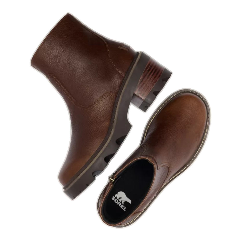 Top-down and side view of Sorel Joan Now Zip Bootie for women.