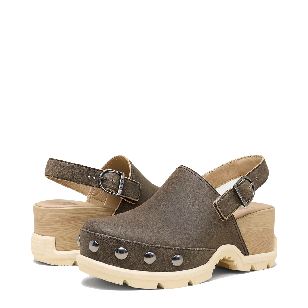 Mudguard and Toe and Heel view of Sorel Roam'n Clog RVT for women.