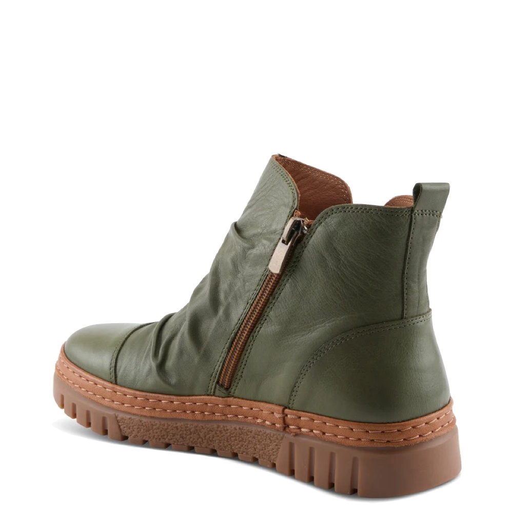 Heel view of Spring Step VanDis Low Leather Zip Boot for women.