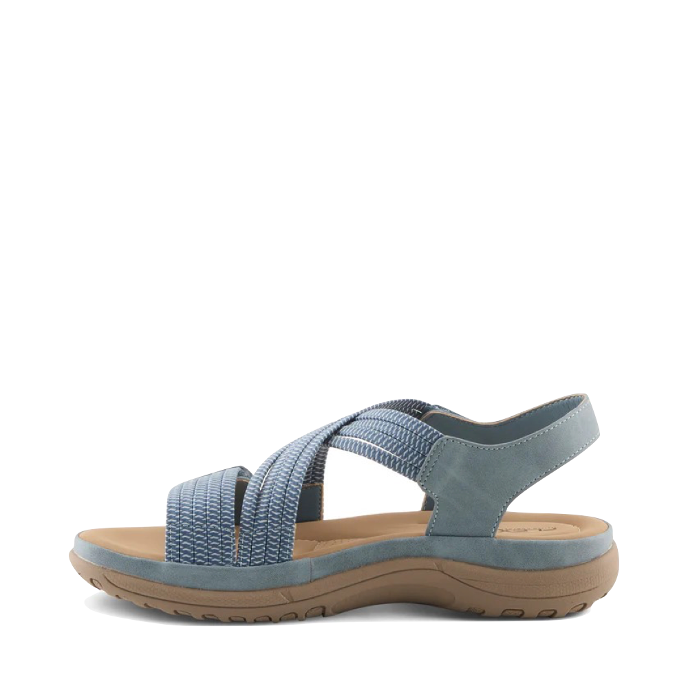 Side (left) view of Spring Step Crossbeam Sandal for women.