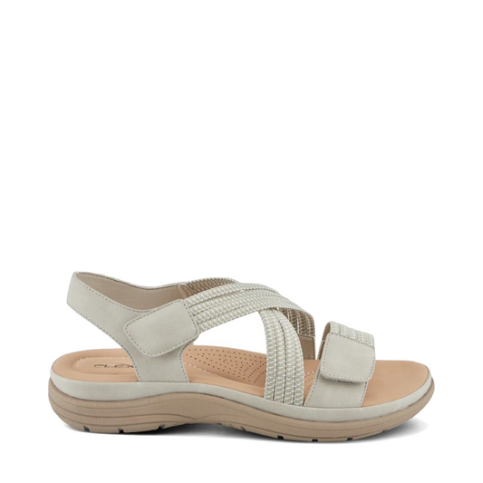 Side (right) view of Spring Step Crossbeam Sandal for women.