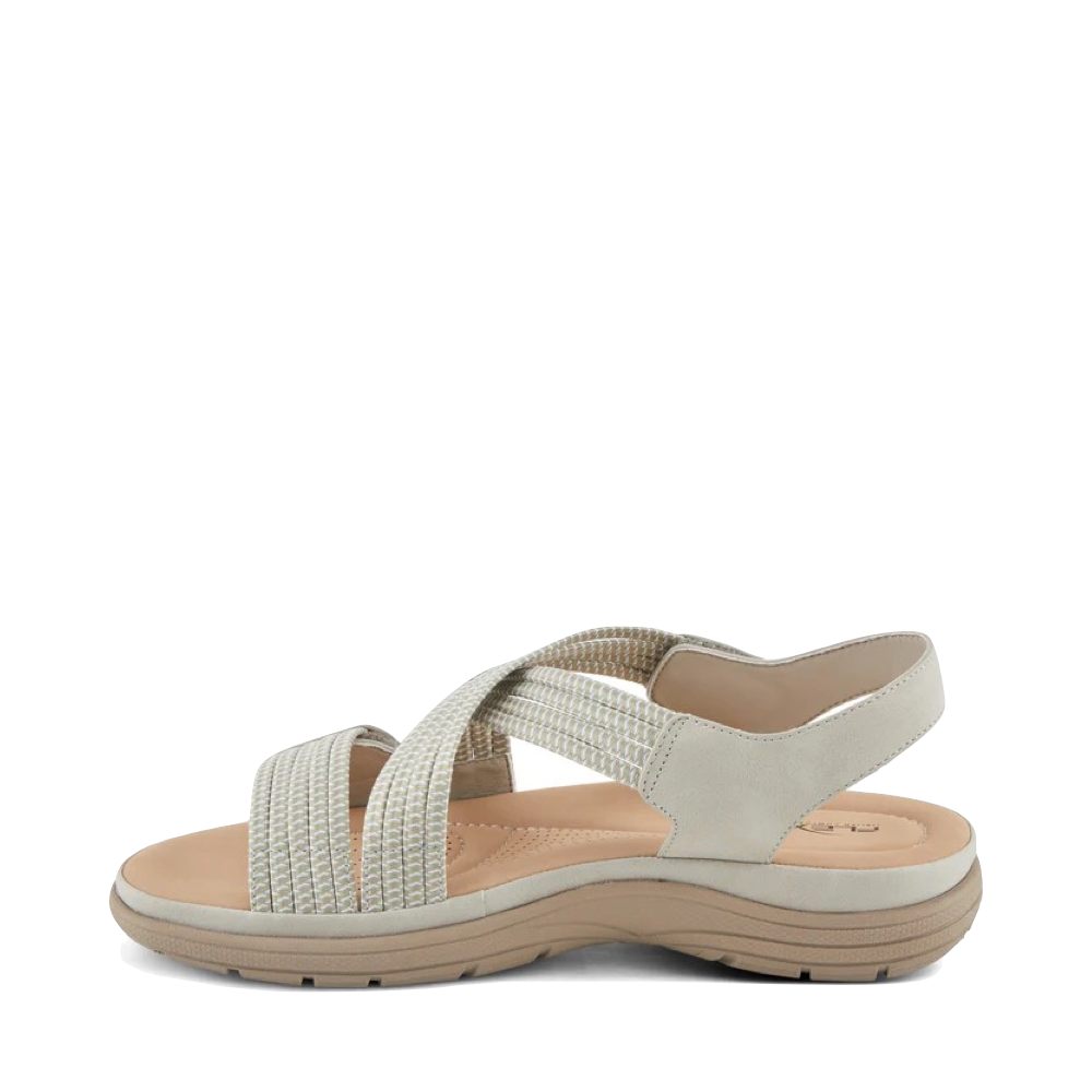Side (left) view of Spring Step Crossbeam Sandal for women.