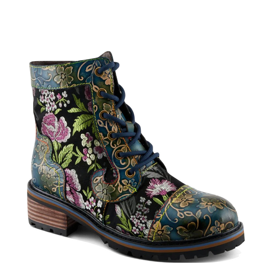 Mudguard and Toe view of Spring Step Fantastic Leather Floral Print Boot for women.