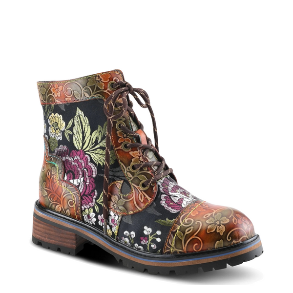 Spring Step Women's Fantastic Leather Lace Boot in Brown Multi