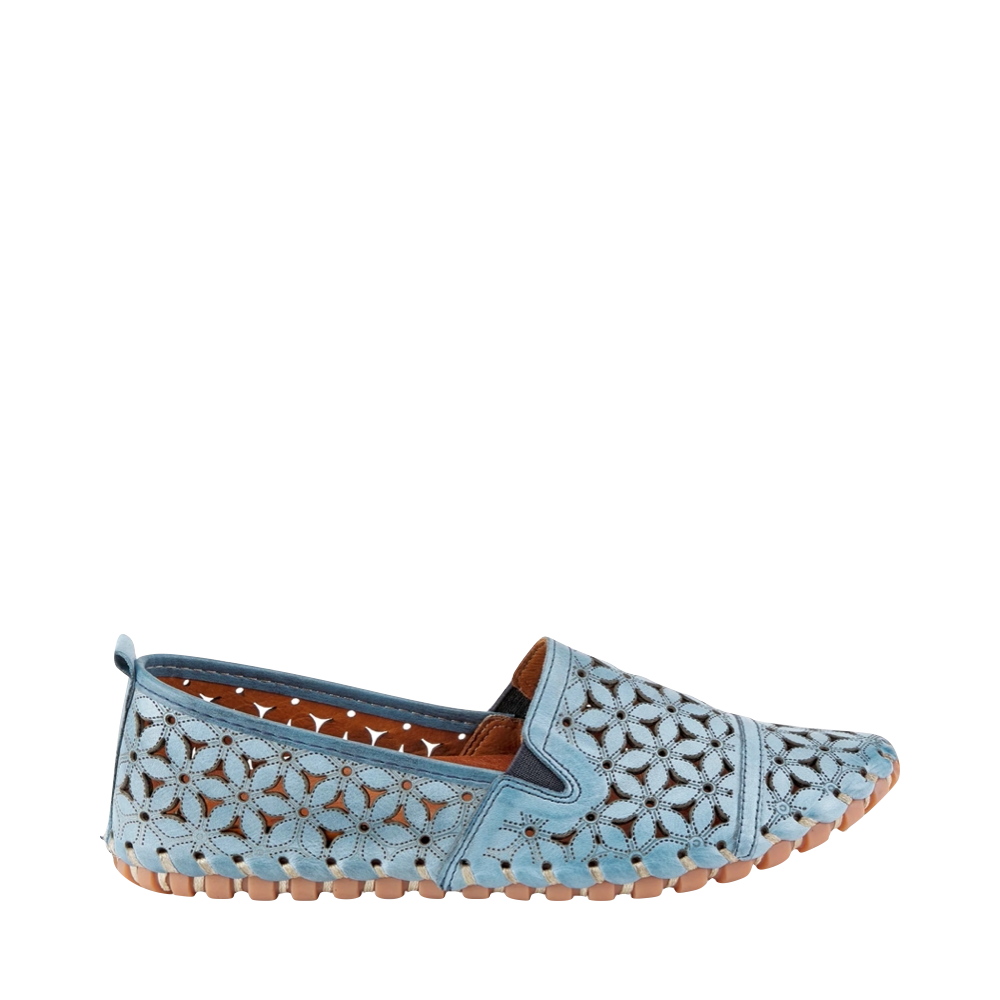 Side (right) view of Spring Step Flowerflow Perfed Flat for women.