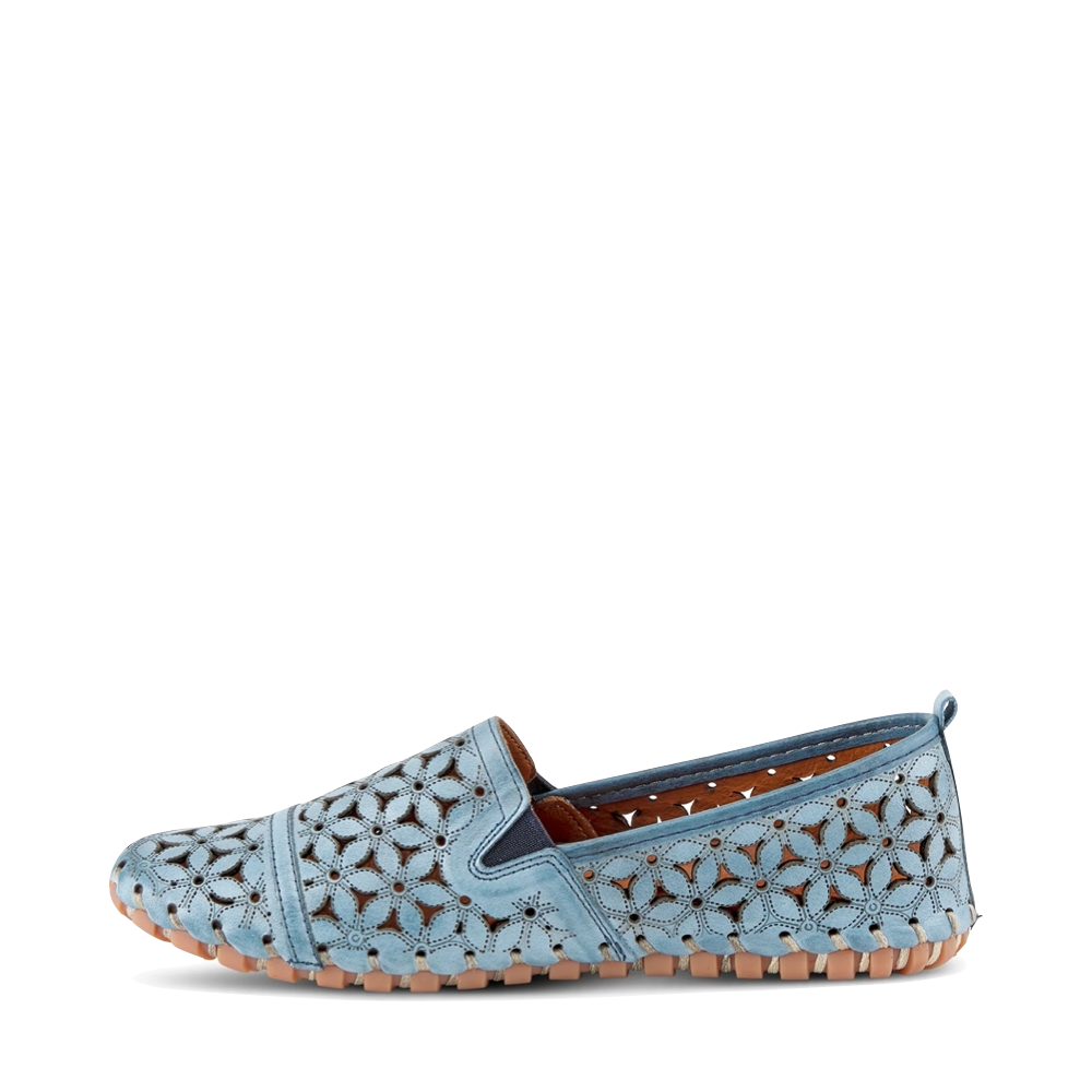 Side (left) view of Spring Step Flowerflow Perfed Flat for women.