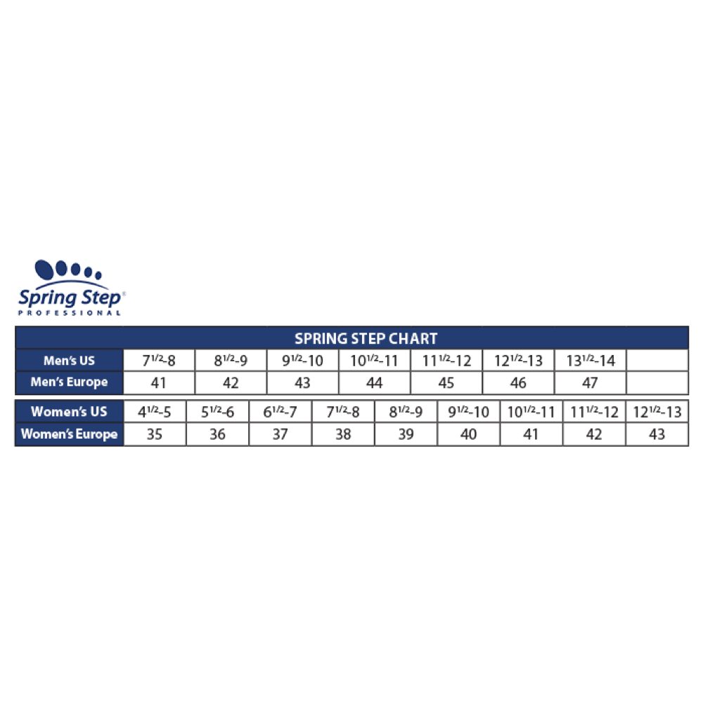 Spring Step sizing chart.