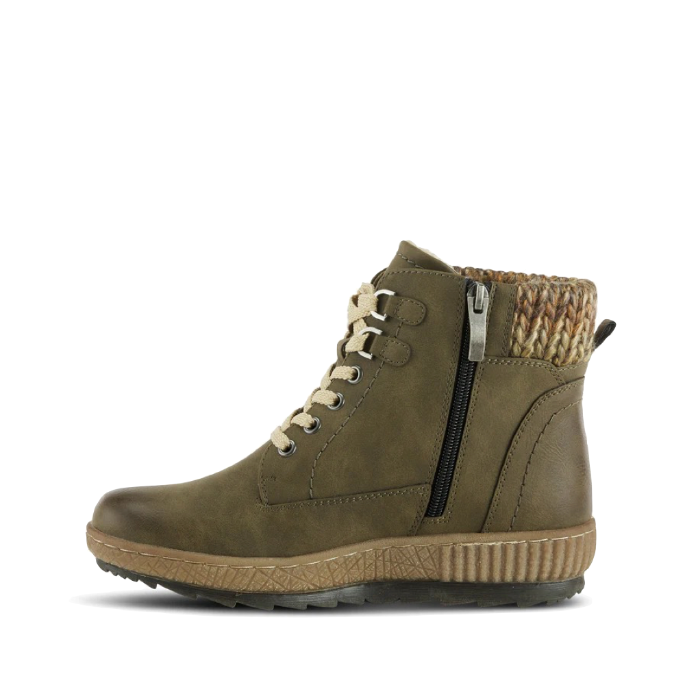Side (left) view of Spring Step Karlene Side Zip Lace Waterproof Boots for women.