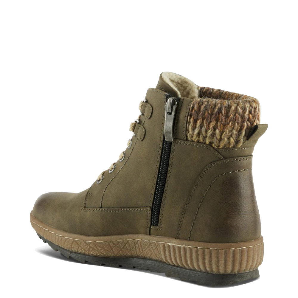 Heel view of Spring Step Karlene Side Zip Lace Waterproof Boots for women.