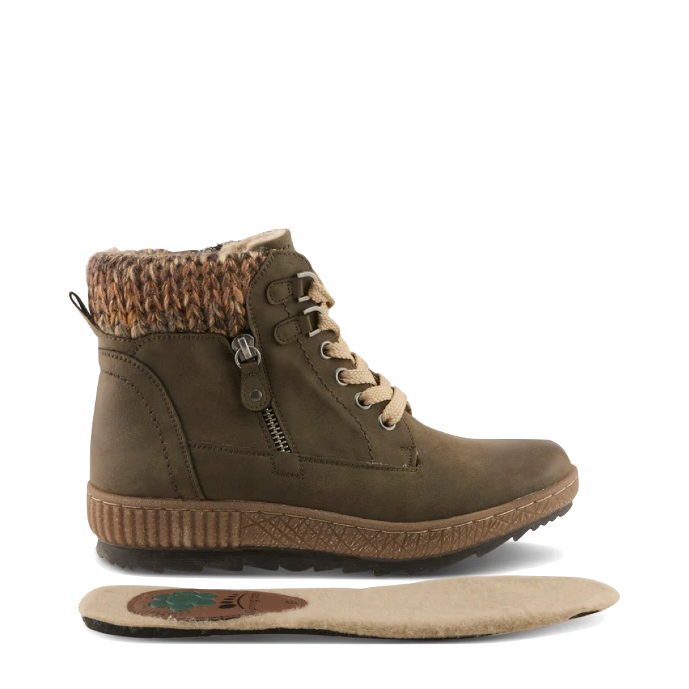 Side (right) view of Spring Step Karlene Side Zip Lace Waterproof Boots for women.