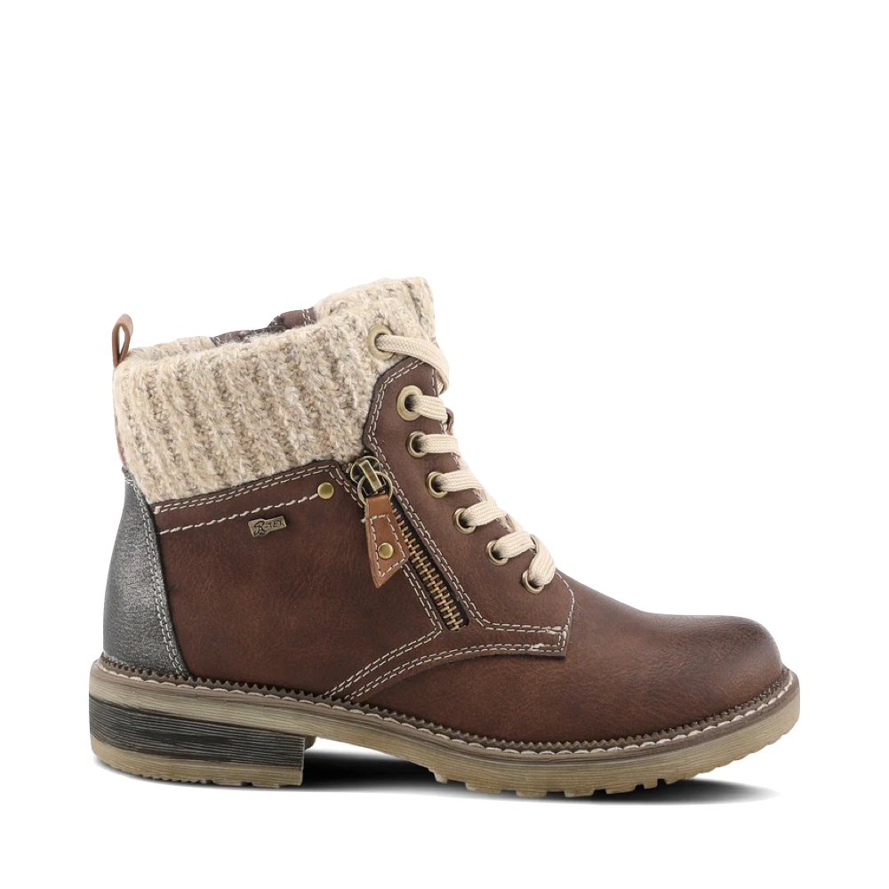 Side (right) view of Spring Step Khazera Side Zip Waterproof Lace Boot for women.