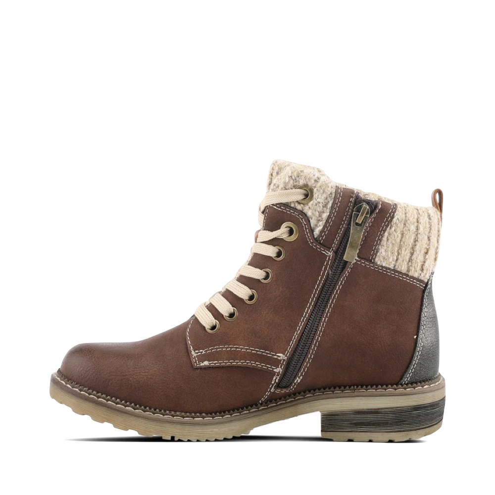 Side (left) view of Spring Step Khazera Side Zip Waterproof Lace Boot for women.