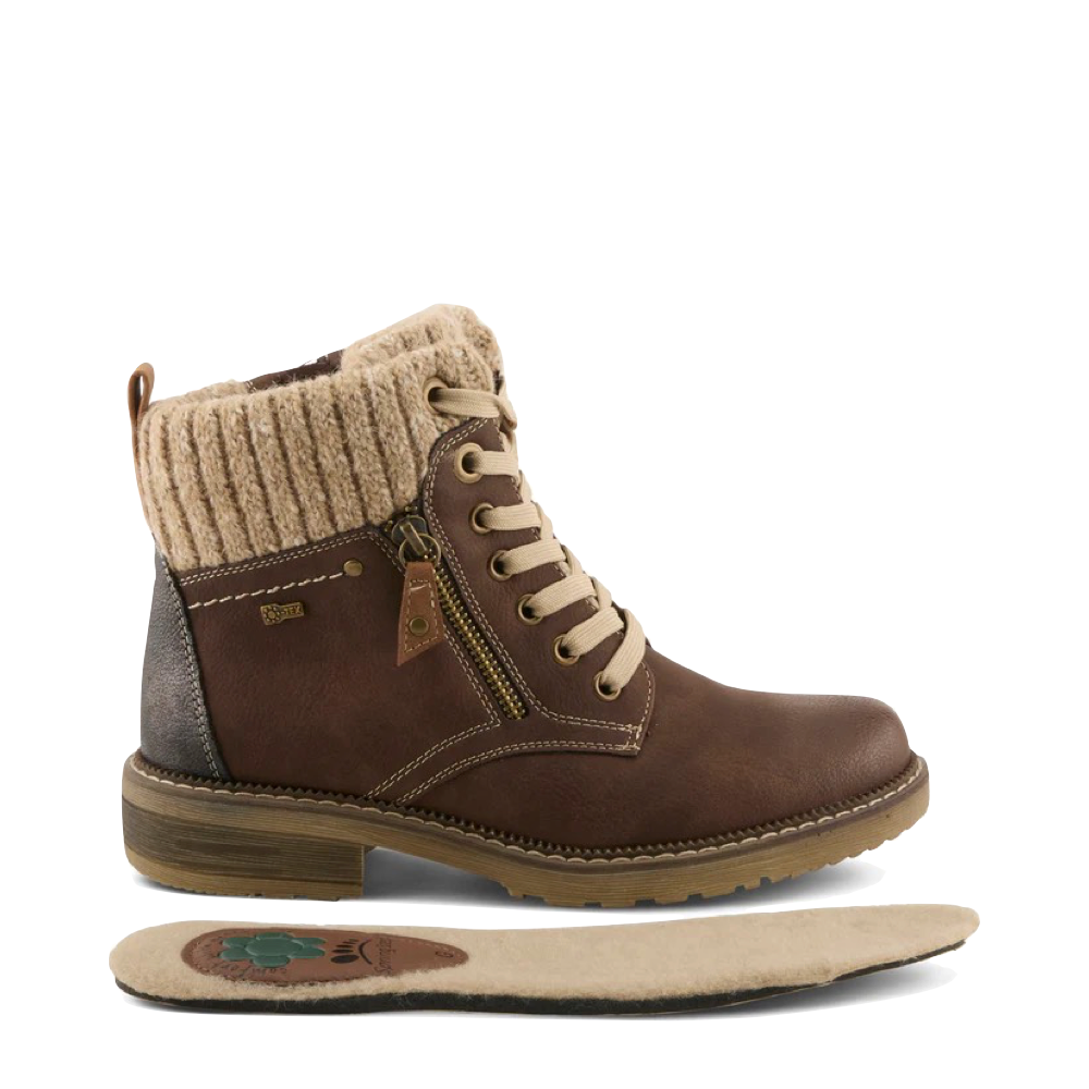 Side (right) view of Spring Step Khazera Side Zip Waterproof Lace Boot for women.