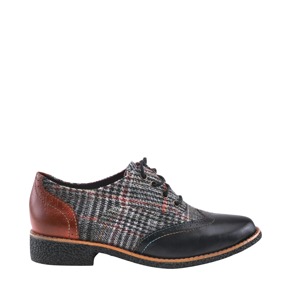 Spring Step Women's Muggiasti Plaid Lace Oxford in Black Multi