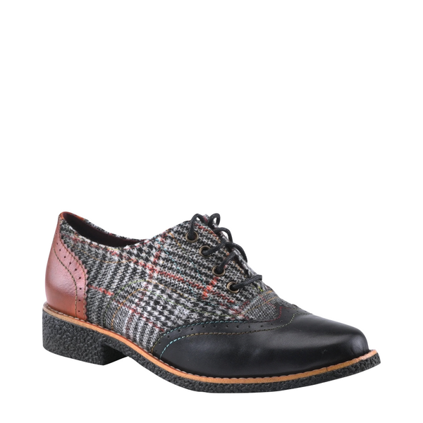 Spring Step Women's Muggiasti Plaid Lace Oxford in Black Multi