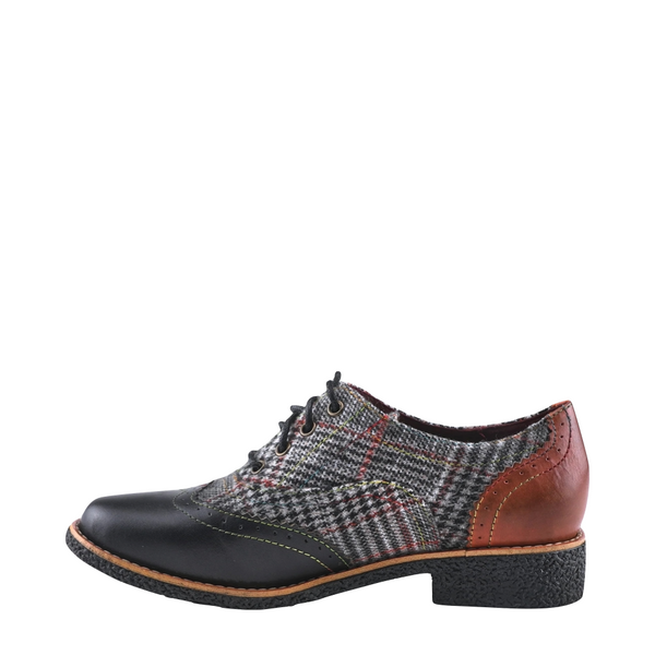 Spring Step Women's Muggiasti Plaid Lace Oxford in Black Multi