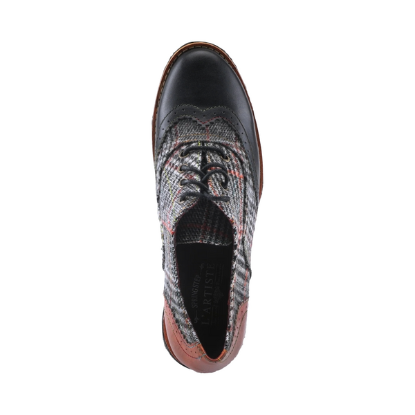 Spring Step Women's Muggiasti Plaid Lace Oxford in Black Multi