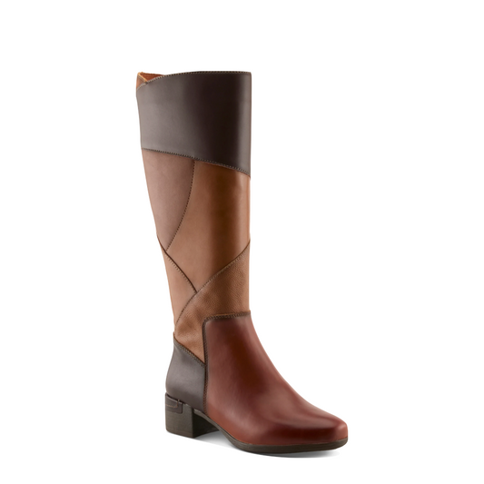 Toe view of Spring Step Patchwork Tall Side Zip Boot for women.