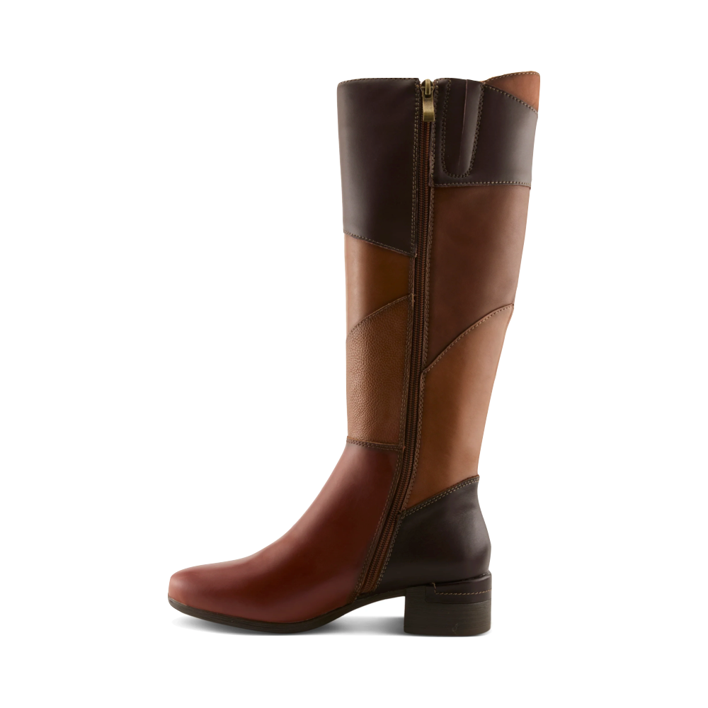 Side (left) view of Spring Step Patchwork Tall Side Zip Boot for women.
