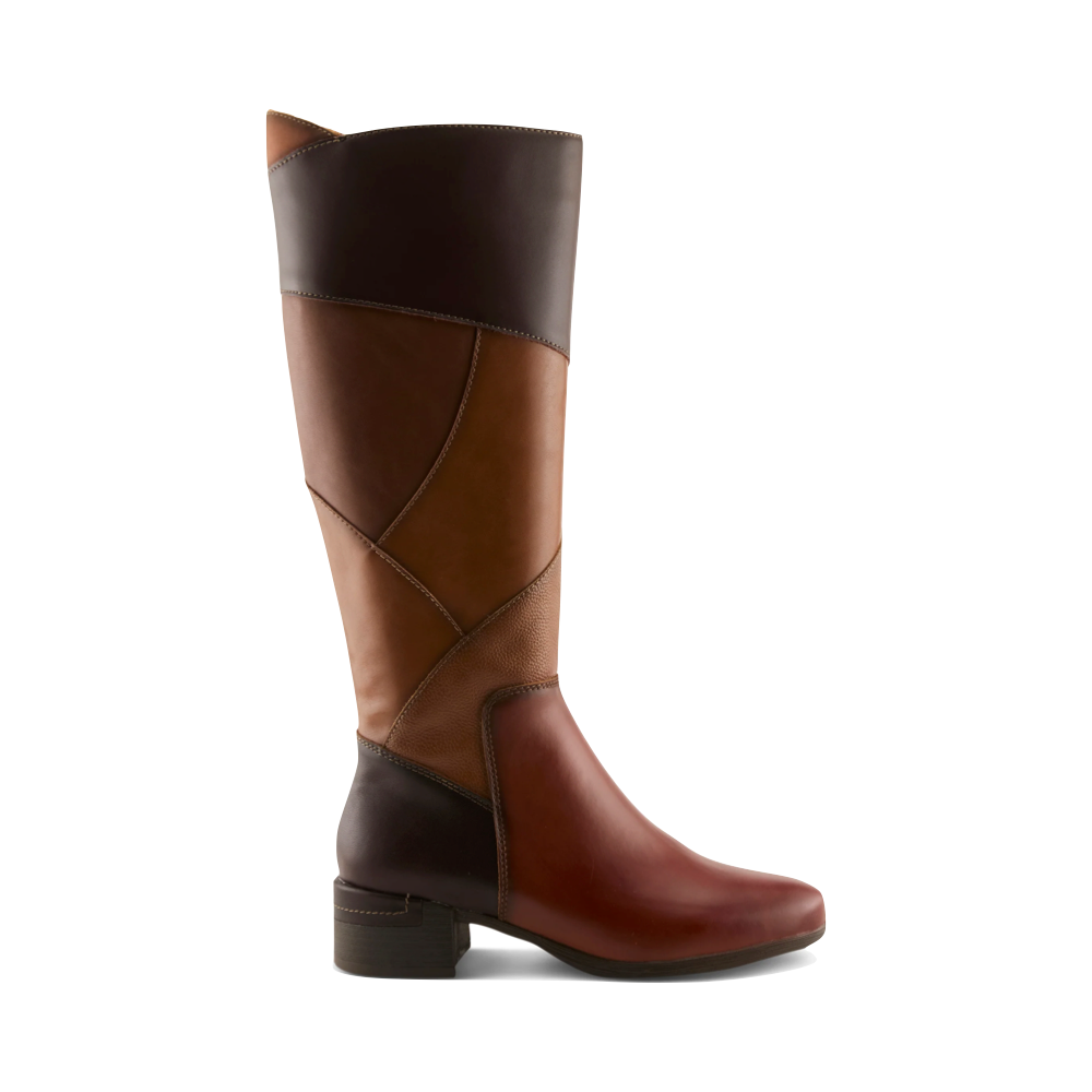 Side (right) view of Spring Step Patchwork Tall Side Zip Boot for women.