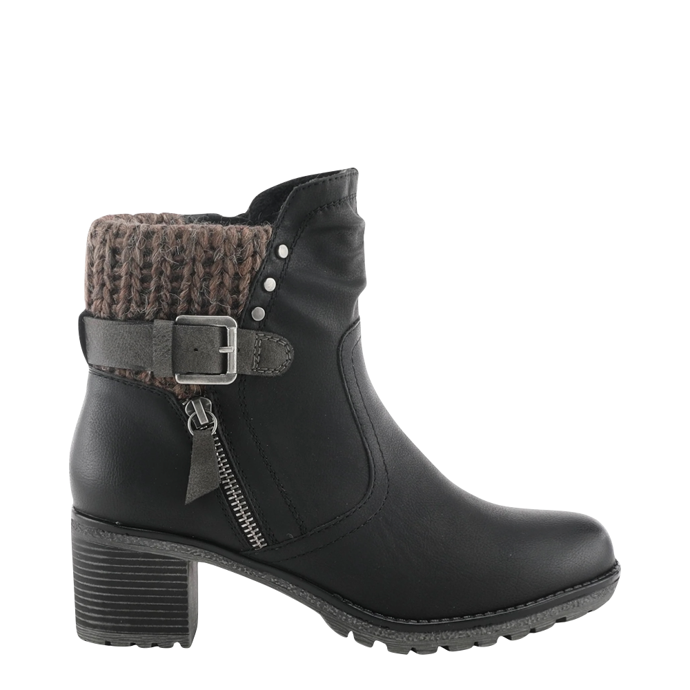 Spring Step Women's Rene Water Resistant Side Zip Sweater Cuff Heeled Boot (Black)