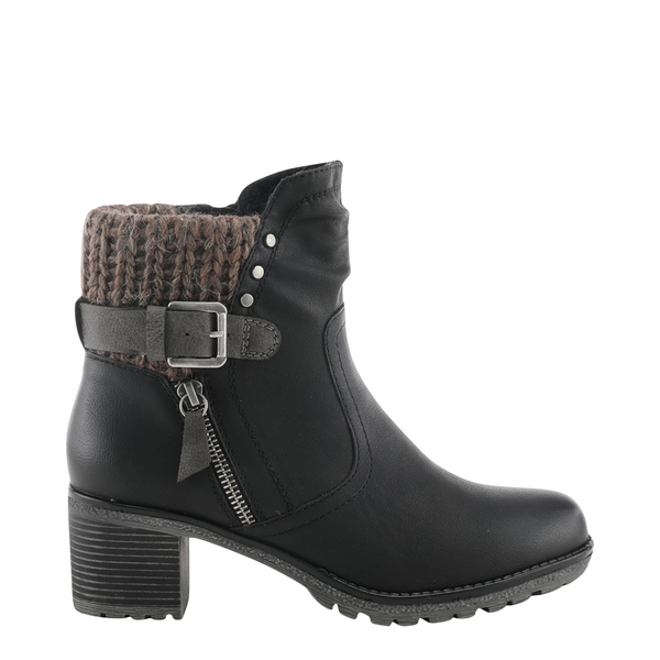 Spring Step Women's Rene Water Resistant Side Zip Sweater Cuff Heeled Boot (Black)