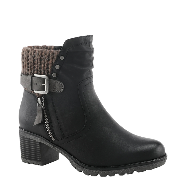 Spring Step Women's Rene Water Resistant Side Zip Sweater Cuff Heeled Boot (Black)
