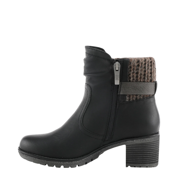 Spring Step Women's Rene Water Resistant Side Zip Sweater Cuff Heeled Boot (Black)