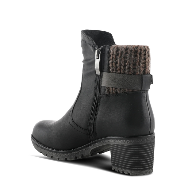 Spring Step Women's Rene Water Resistant Side Zip Sweater Cuff Heeled Boot (Black)