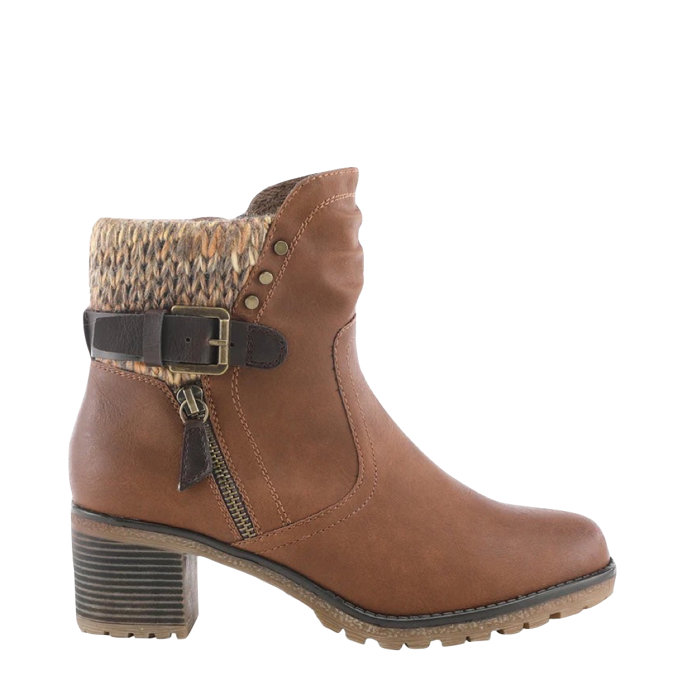 Side (right) view of Spring Step Rene Water Resistant Side Zip Sweater Cuff Heeled Boot for women.