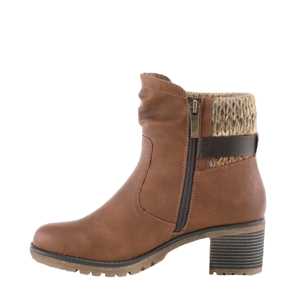 Side (left) view of Spring Step Rene Water Resistant Side Zip Sweater Cuff Heeled Boot for women.