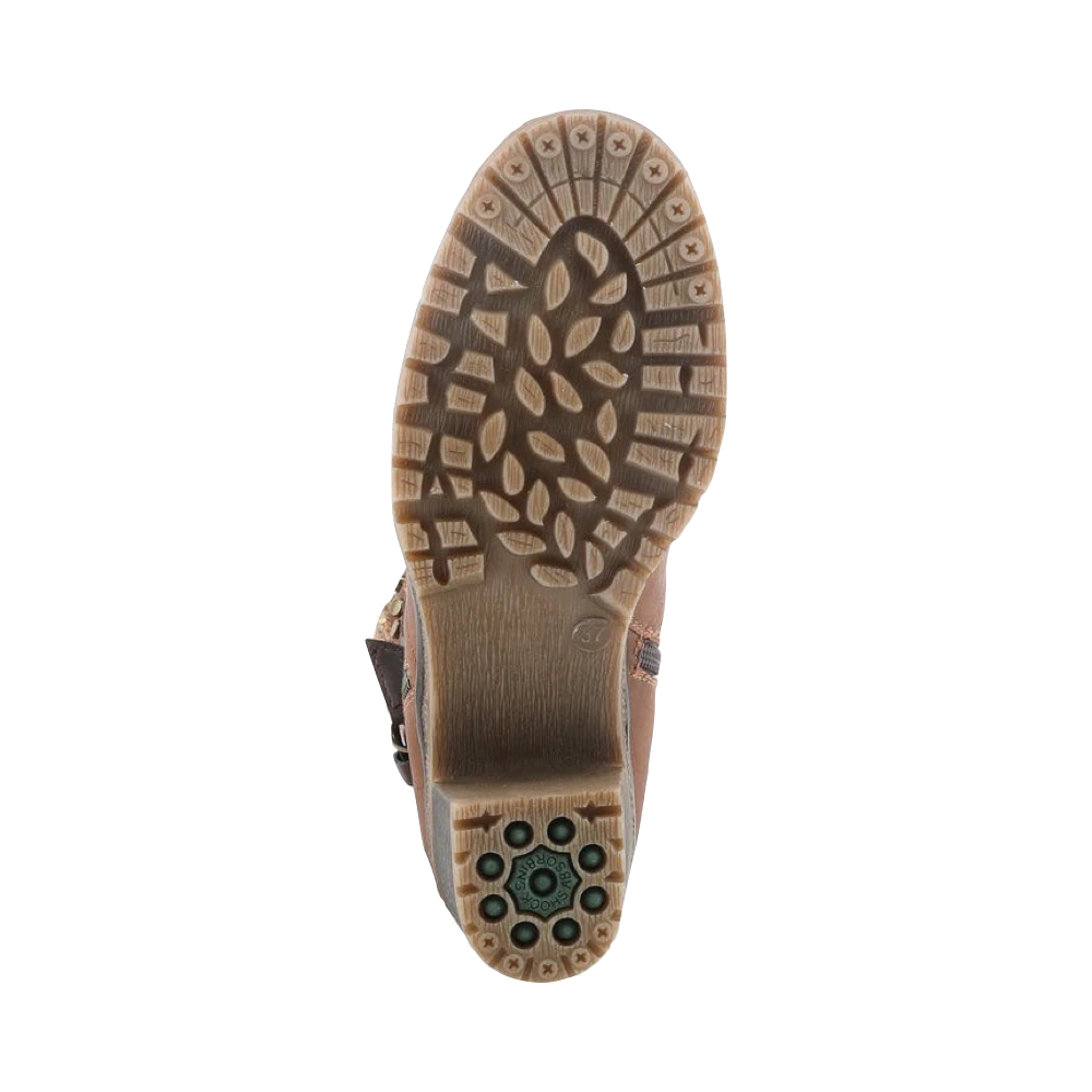 Bottom view of Spring Step Rene Water Resistant Side Zip Sweater Cuff Heeled Boot for women.