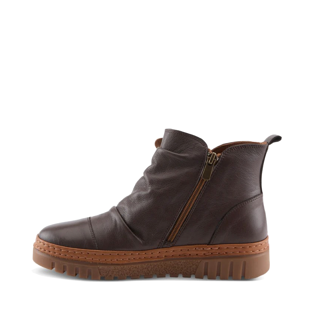 Side (left) view of Spring Step VanDis Low Leather Zip Boot for women.