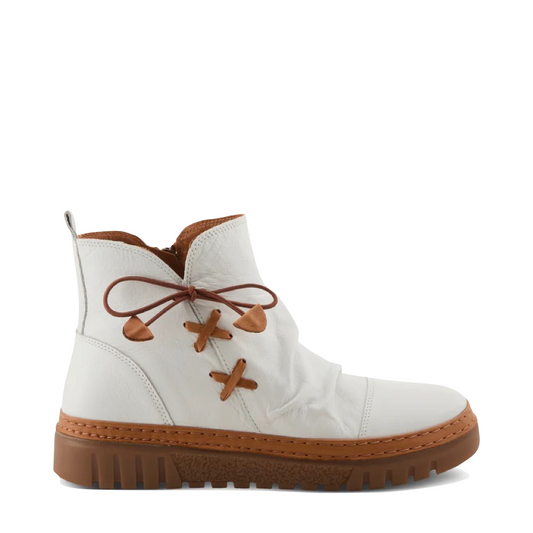 Side (right) view of Spring Step VanDis Low Leather Zip Boot for women.