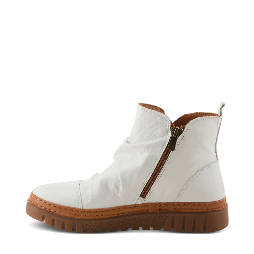 Side (left) view of Spring Step VanDis Low Leather Zip Boot for women.