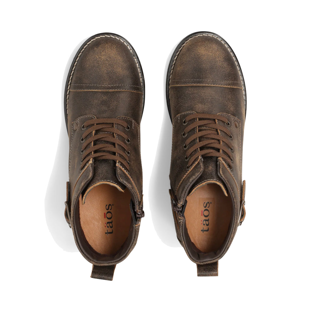 Top-down view of Taos Mini Crave Heeled Side Zip Lace Boot for women.