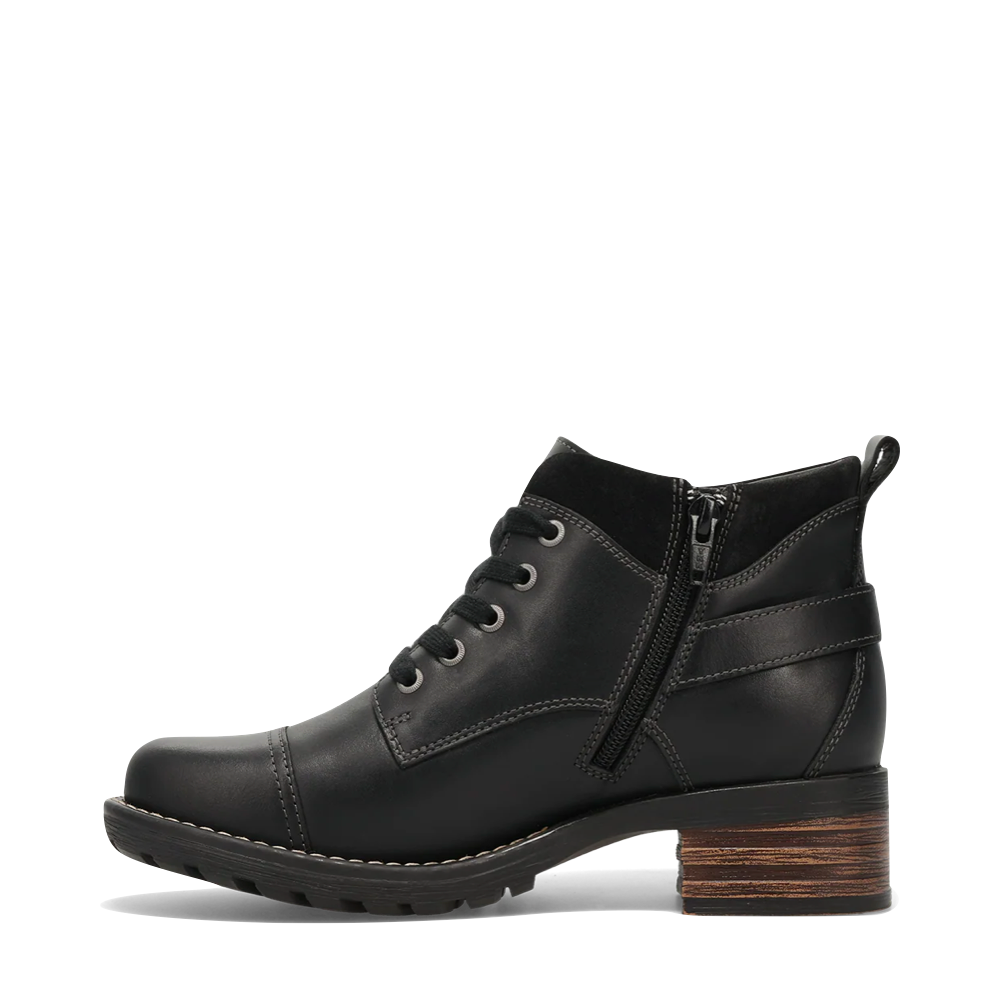 Side (left) view of Taos Mini Crave Side Zip Lace Boot for women.