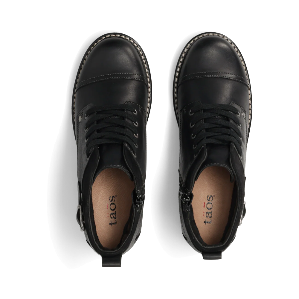 Top-down view of Taos Mini Crave Side Zip Lace Boot for women.