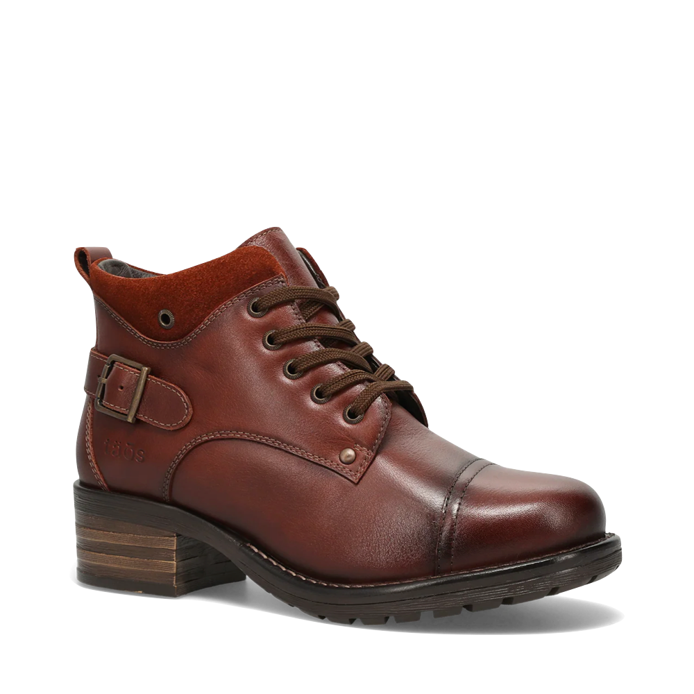 Toe view of Taos Mini Crave Side Zip Lace Boot for women.