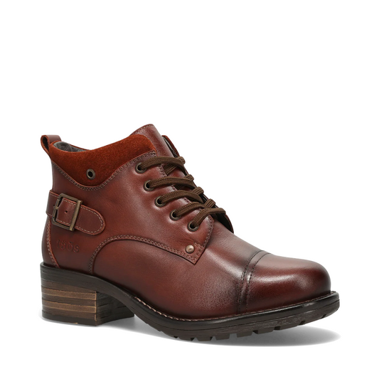Toe view of Taos Mini Crave Side Zip Lace Boot for women.