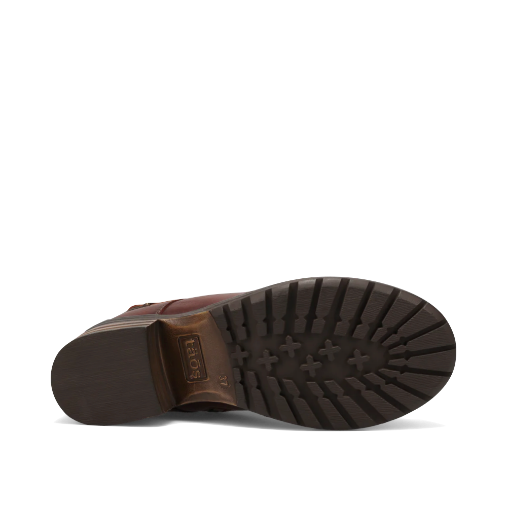 Bottom view of Taos Mini Crave Side Zip Lace Boot for women.