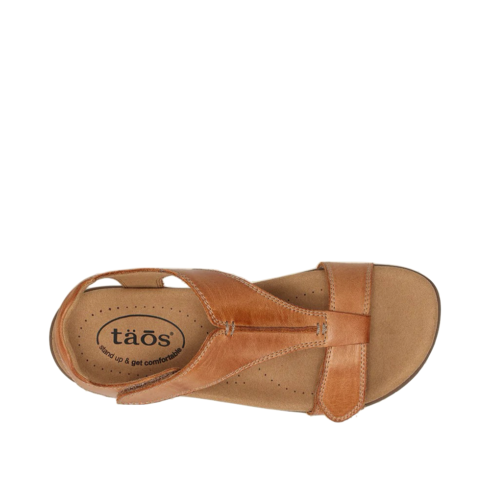 Top-down view of Taos The Show Leather Sandal for women.